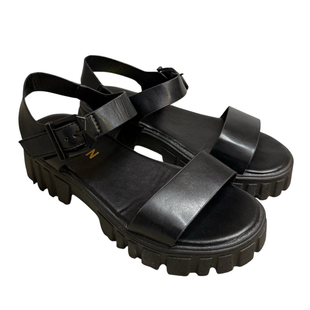Women’s Black Chunky Platform Sandals with Ankle Buckle